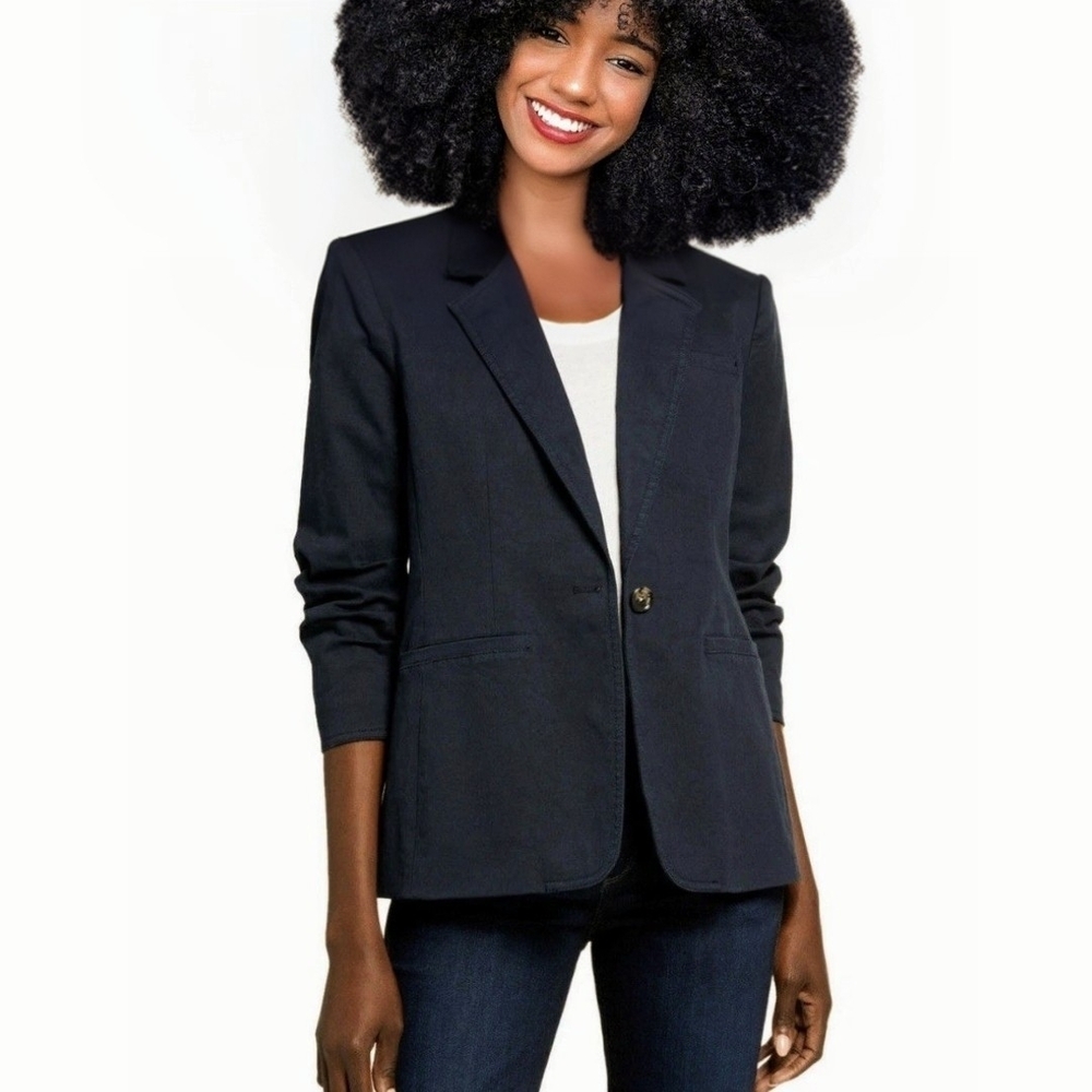 5 à 7 Khloe Black Twill Blazer Ruched Sleeves